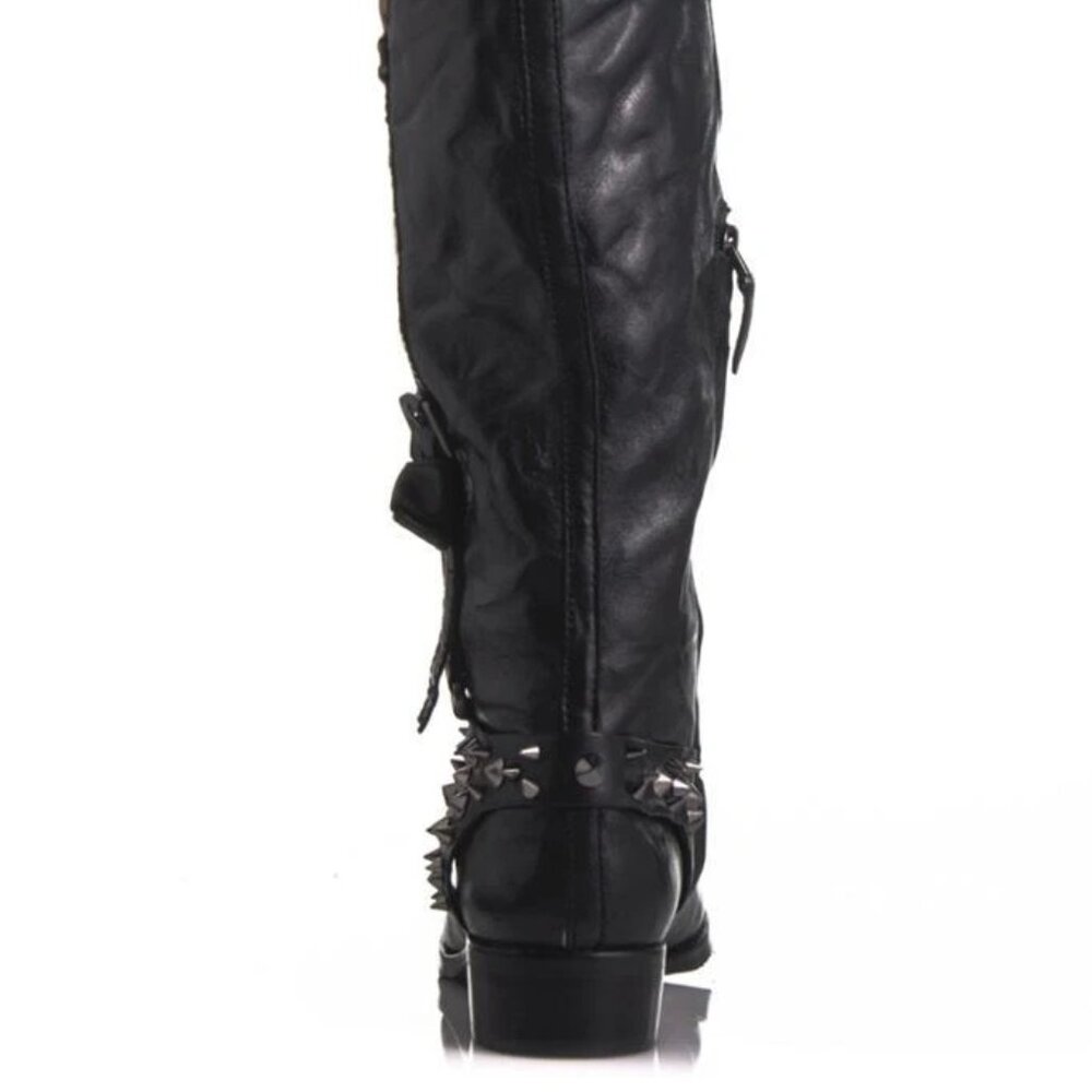 Sam Edelman Park Boot Black Saddle High-shine spiked studs harness knee-high NEW - Picture 11 of 15
